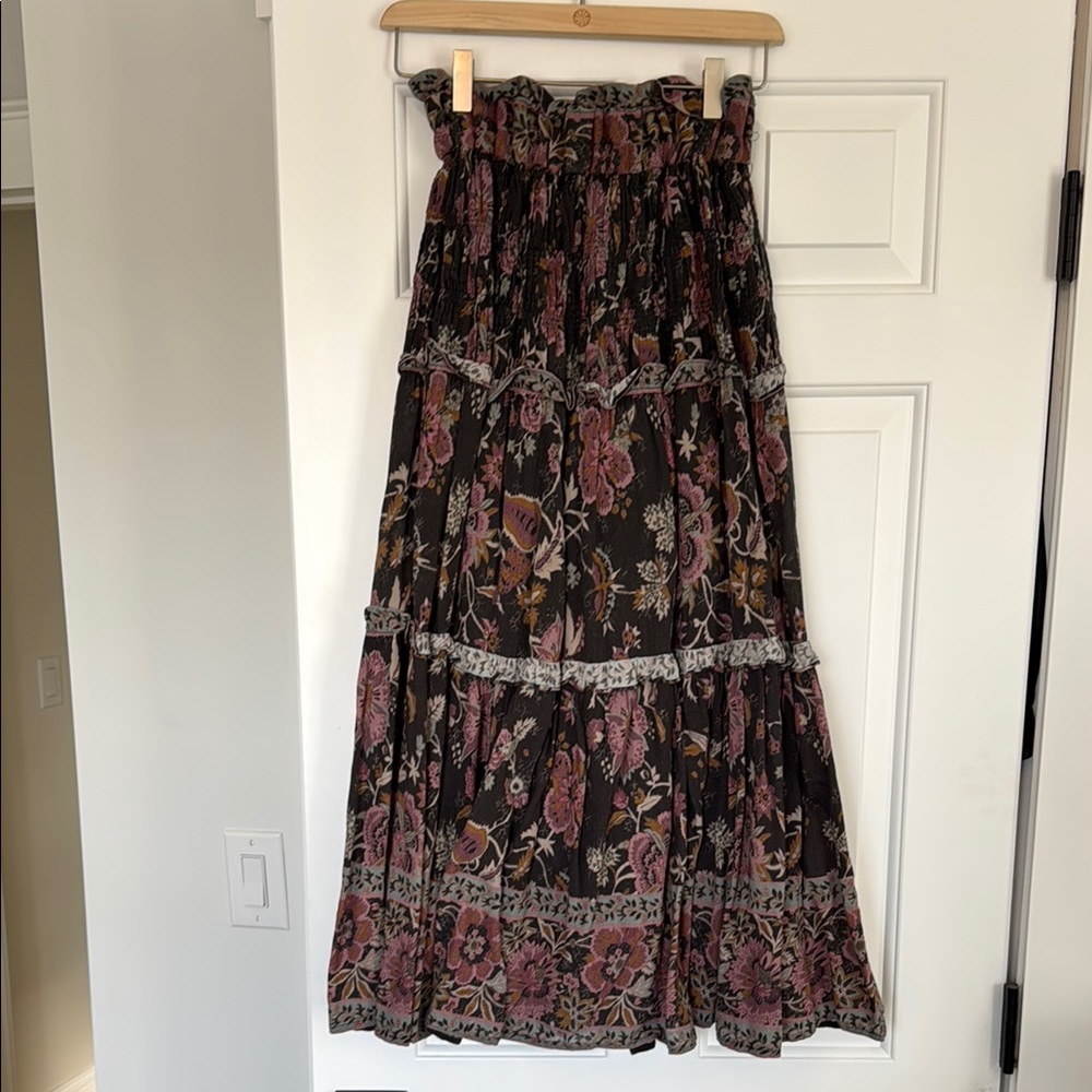 Sea New York Pink and Black Maxi A-line Tiered Skirt for Casual Wear